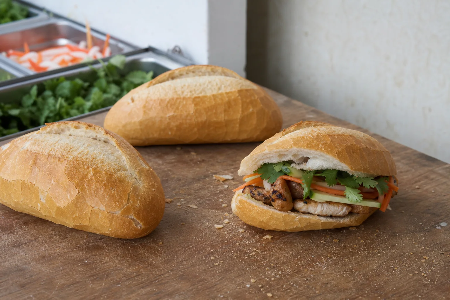 Freshly baked bánh mì