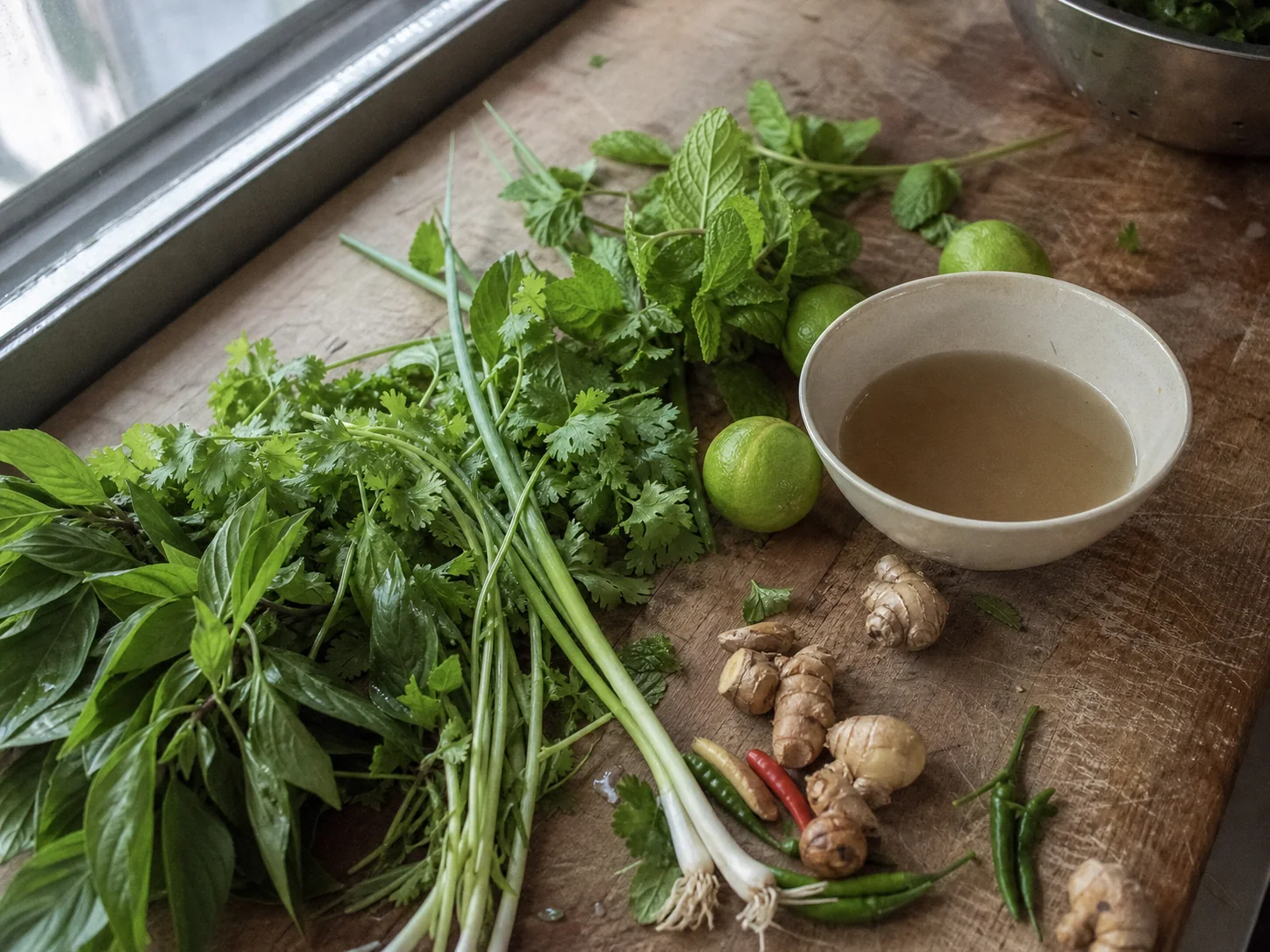 Fresh herbs and selected ingredients